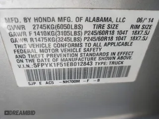 2014 Honda Ridgeline RTL with VIN 5FPYK1F51EB012843, listed as a IAAI auction lot 41629002 with 114,761 mi miles. Bid and sale history available at carsss.com. Image 9.