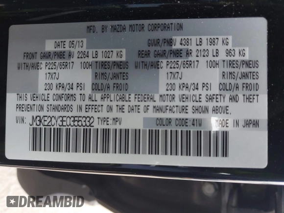 2014 Mazda CX-5 Touring z VIN JM3KE2CY3E0355332, wystawiony jako IAAI lot #42096306 z przebiegiem 108 198 mil mil oraz . Historia ofert i sprzedaży dostępna na DreamBid. Obrazek 9.