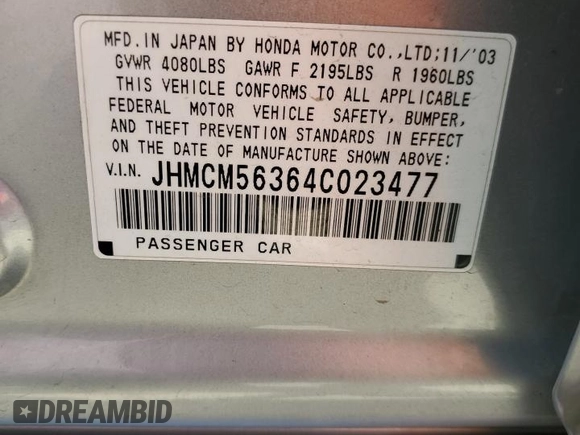 2004 Honda Accord LX z VIN JHMCM56364C023477, wystawiony jako Copart lot #65583575 z przebiegiem 218 445 mil mil oraz Szkoda całkowita • Salvage title. Historia ofert i sprzedaży dostępna na DreamBid. Obrazek 12.