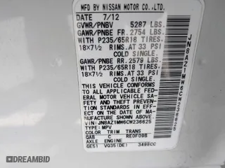 2012 Nissan Murano S with VIN JN8AZ1MW6CW236625, listed as a IAAI auction lot 42070547 with 134,625 mi miles. Bid and sale history available at carsss.com. Image 9.