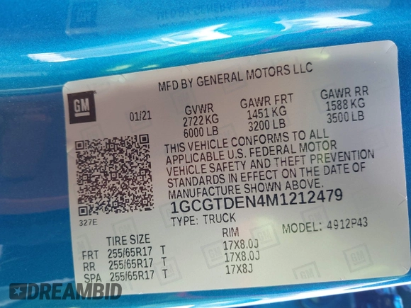 2021 Chevrolet Colorado 4WD Z71 z VIN 1GCGTDEN4M1212479, wystawiony jako IAAI lot #41937713 z przebiegiem 56 164 mil mil oraz . Historia ofert i sprzedaży dostępna na DreamBid. Obrazek 9.