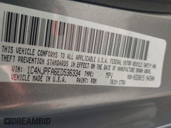 2014 Jeep Patriot High Altitude with VIN 1C4NJPFA6ED536334, listed as a IAAI auction lot 42672008 with 176,037 mi miles and . Bid and sale history available at DreamBid. Image 9.