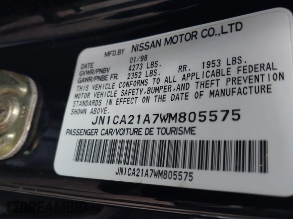 1998 Nissan Maxima GXE z VIN JN1CA21A7WM805575, wystawiony jako IAAI lot #41726198 z przebiegiem Nie podano mil oraz . Historia ofert i sprzedaży dostępna na DreamBid. Obrazek 9.