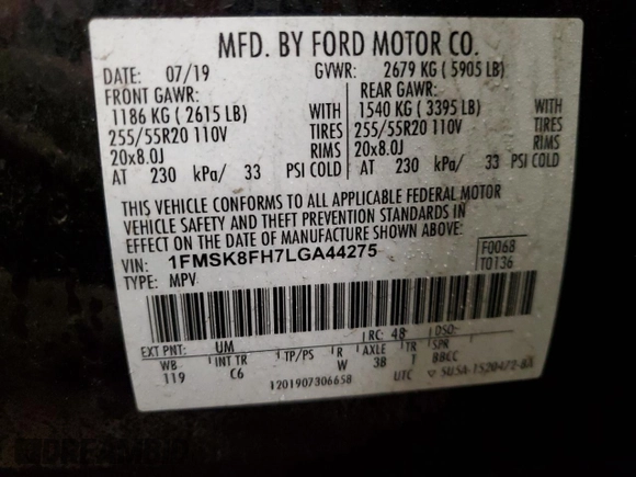 2020 Ford Explorer Limited with VIN 1FMSK8FH7LGA44275, listed as a Copart auction lot 46861555 with 118,003 mi miles and Salvage Title. Bid and sale history available at carsss.com. Image 16.