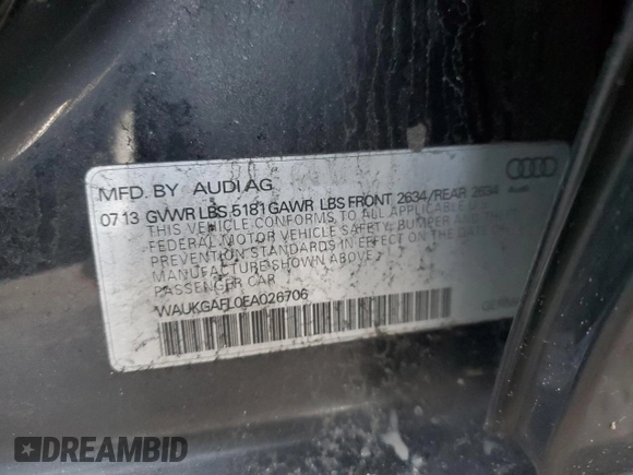 2014 Audi S4 Prestige with VIN WAUKGAFL0EA026706, listed as a Copart auction lot 85160154 with 150,351 mi miles and Salvage Title. Bid and sale history available at carsss.com. Image 13.