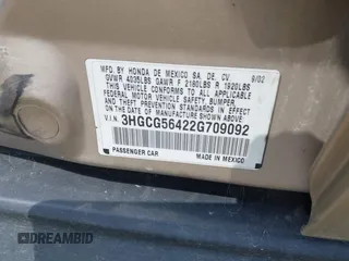 2002 Honda Accord LX z VIN 3HGCG56422G709092, wystawiony jako IAAI lot #42214711 z przebiegiem 94 386 mil mil oraz . Historia ofert i sprzedaży dostępna na DreamBid. Obrazek 9.