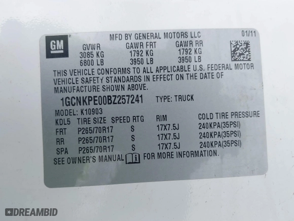 2011 Chevrolet Silverado 1500 Work Truck with VIN 1GCNKPE00BZ257241, listed as a IAAI auction lot 41479355 with 219,543 mi miles. Bid and sale history available at carsss.com. Image 9.