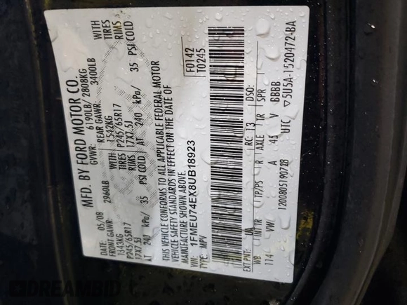 2008 Ford Explorer Eddie Bauer with VIN 1FMEU74EX8UB18923, listed as a Copart auction lot 51846015 with 174,972 mi miles and Salvage Title. Bid and sale history available at carsss.com. Image 13.