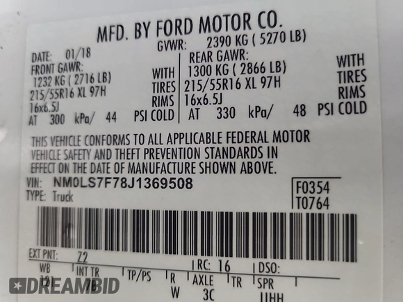 2018 Ford Transit Connect XLT with VIN NM0LS7F78J1369508, listed as a IAAI auction lot 42554159 with 280,165 mi miles and . Bid and sale history available at DreamBid. Image 25.