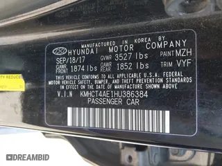 2017 Hyundai Accent SE with VIN KMHCT4AE1HU386384, listed as a IAAI auction lot 41656299 with 121,336 mi miles. Bid and sale history available at carsss.com. Image 9.