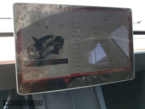 2024 Tesla Model Y с VIN 7SAYGDED5RF177307, выставлен на аукционе Copart как лот 57170315 с пробегом 14 726 миль миль и Списание • Salvage title. История ставок и продаж доступна на DreamBid. Изображение 9.