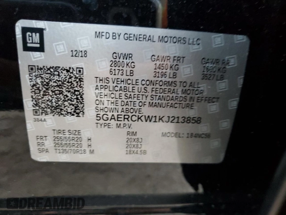 2019 Buick Enclave Premium with VIN 5GAERCKW1KJ213858, listed as a Copart auction lot 80486604 with 47,193 mi miles and Salvage Title. Bid and sale history available at DreamBid. Image 14.