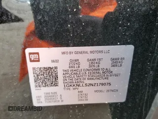 2022 GMC Acadia AT4 z VIN 1GKKNLLS2NZ179075, wystawiony jako Copart lot #49962825 z przebiegiem Nie podano mil oraz Szkoda całkowita • Salvage title. Historia ofert i sprzedaży dostępna na DreamBid. Obrazek 13.