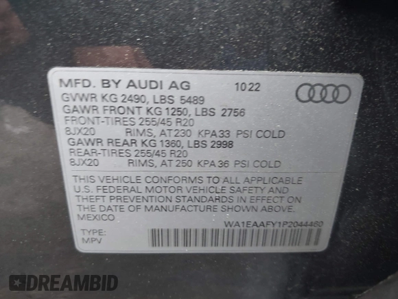 2023 Audi Q5 S line Premium Plus z VIN WA1EAAFY1P2044460, wystawiony jako IAAI lot #42003132 z przebiegiem 28 434 mil mil oraz . Historia ofert i sprzedaży dostępna na DreamBid. Obrazek 9.