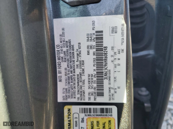 2017 Lincoln MKZ Select with VIN 3LN6L5C96HR608248, listed as a Copart auction lot 44388405 with 121,518 mi miles and Salvage Title. Bid and sale history available at carsss.com. Image 12.