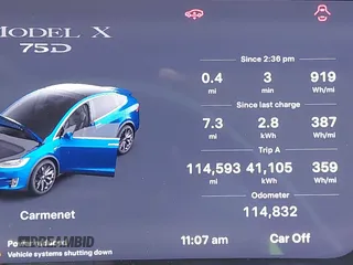 2018 Tesla Model X 75D with VIN 5YJXCAE2XJF111180, listed as a IAAI auction lot 41988079 with 114,593 mi miles and . Bid and sale history available at DreamBid. Image 15.