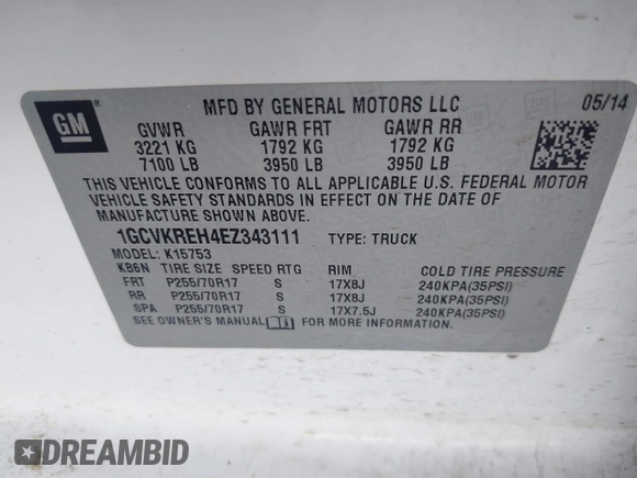 2014 Chevrolet Silverado 1500 LT with VIN 1GCVKREH4EZ343111, listed as a IAAI auction lot 41339803 with 185,314 mi miles and . Bid and sale history available at DreamBid. Image 9.