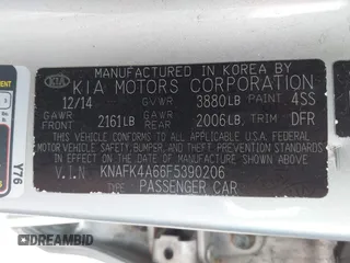 2015 Kia Forte LX with VIN KNAFK4A66F5390206, listed as a IAAI auction lot 42146355 with 107,925 mi miles. Bid and sale history available at carsss.com. Image 9.
