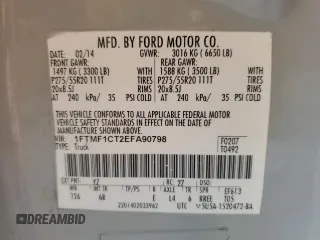 2014 Ford F-150 XL с VIN 1FTMF1CT2EFA90798, выставлен на аукционе Copart как лот 61506435 с пробегом 57 538 миль миль и Чистый • Clean title. История ставок и продаж доступна на DreamBid. Изображение 12.