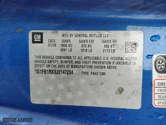2018 Chevrolet Camaro 1LT with VIN 1G1FB1RX8J0147204, listed as a Copart auction lot 51951795 with 89,193 mi miles and Salvage Title. Bid and sale history available at carsss.com. Image 12.