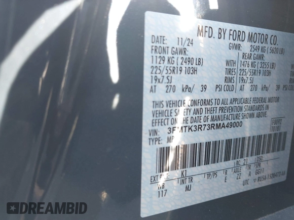 2024 Ford Mustang Mach-E Premium with VIN 3FMTK3R73RMA49000, listed as a IAAI auction lot 41739759 with 5,392 mi miles and . Bid and sale history available at DreamBid. Image 9.
