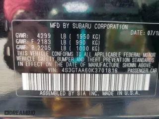 2019 Subaru Impreza with VIN 4S3GTAA60K3701816, listed as a Copart auction lot 52182295 with 82,249 mi miles and Salvage Title. Bid and sale history available at carsss.com. Image 12.