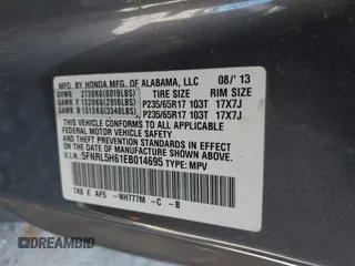2014 Honda Odyssey EX-L with VIN 5FNRL5H61EB014695, listed as a IAAI auction lot 41694860 with 261,265 mi miles and . Bid and sale history available at DreamBid. Image 9.