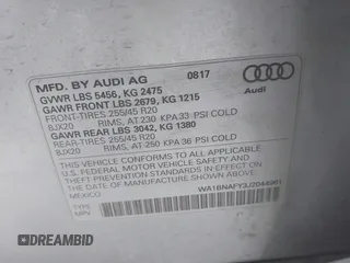 2018 Audi Q5 Premium Plus with VIN WA1BNAFY3J2044961, listed as a IAAI auction lot 41720171 with 98,481 mi miles. Bid and sale history available at carsss.com. Image 9.