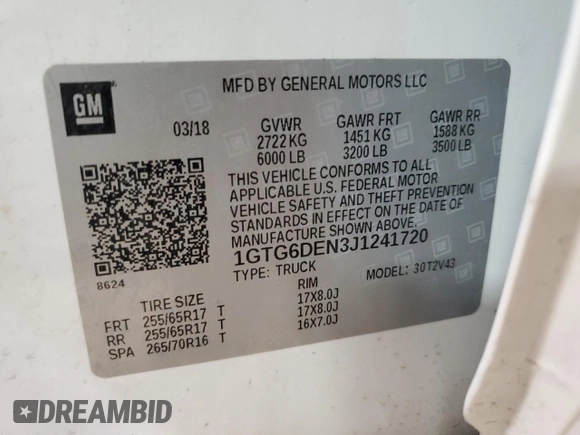 2018 GMC Canyon 4WD SLT with VIN 1GTG6DEN3J1241720, listed as a Copart auction lot 51258595 with 31,969 mi miles and Salvage Title. Bid and sale history available at carsss.com. Image 14.