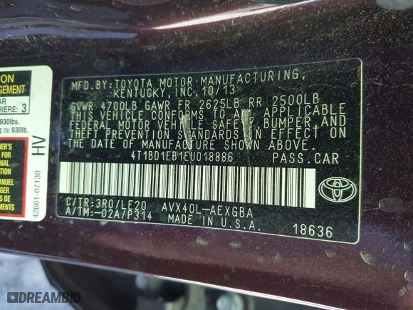 2014 Toyota Avalon Hybrid Limited with VIN 4T1BD1EB1EU018886, listed as a IAAI auction lot 41651673 with 137,890 mi miles. Bid and sale history available at carsss.com. Image 9.