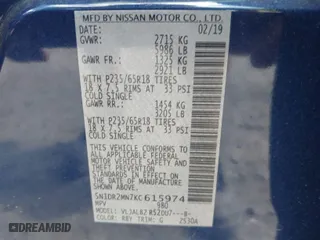2019 Nissan Pathfinder SV with VIN 5N1DR2MN7KC615974, listed as a IAAI auction lot 41882548 with 117,512 mi miles. Bid and sale history available at carsss.com. Image 9.