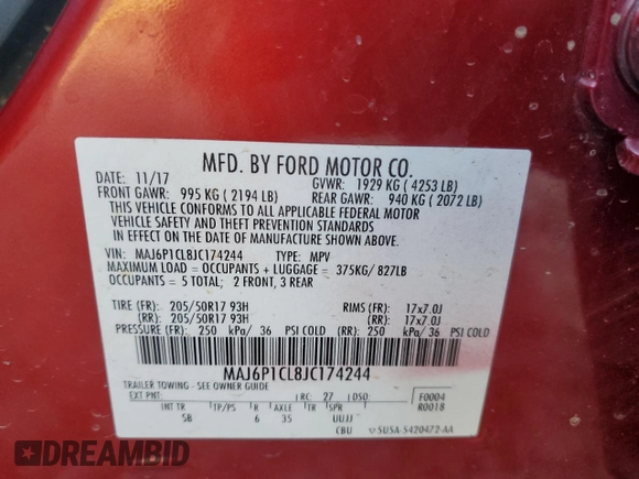 2018 Ford EcoSport SES with VIN MAJ6P1CL8JC174244, listed as a Copart auction lot 80686094 with 106,376 mi miles and Salvage Title. Bid and sale history available at DreamBid. Image 13.