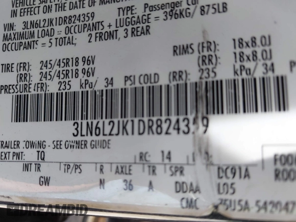 2013 Lincoln MKZ with VIN 3LN6L2JK1DR824359, listed as a IAAI auction lot 42340362 with 151,893 mi miles and . Bid and sale history available at DreamBid. Image 9.