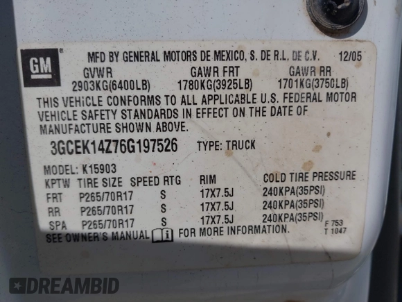 2006 Chevrolet Silverado 1500 Work Truck with VIN 3GCEK14Z76G197526, listed as a IAAI auction lot 41555933 with 176,540 mi miles. Bid and sale history available at carsss.com. Image 9.