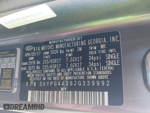 2018 Kia Sorento L z VIN 5XYPG4A39JG339992, wystawiony jako IAAI lot #41862512 z przebiegiem 119 430 mil mil oraz . Historia ofert i sprzedaży dostępna na DreamBid. Obrazek 9.