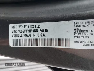 2022 Ram 1500 Limited z VIN 1C6SRFHM6NN134716, wystawiony jako IAAI lot #42250431 z przebiegiem 12 051 mil mil oraz . Historia ofert i sprzedaży dostępna na DreamBid. Obrazek 9.