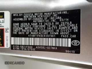 2014 Toyota Camry L with VIN 4T4BF1FK6ER397981, listed as a Copart auction lot 49607235 with 134,095 mi miles and Salvage Title. Bid and sale history available at DreamBid. Image 12.