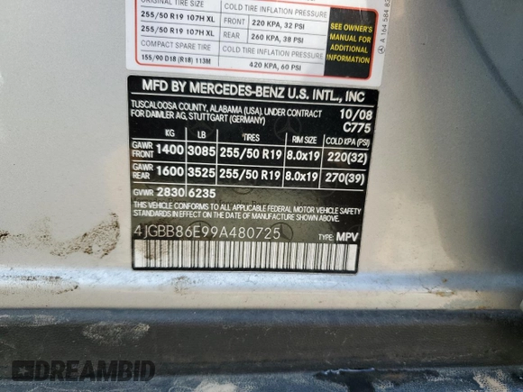 2009 Mercedes-Benz M 350 z VIN 4JGBB86E99A480725, wystawiony jako Copart lot #49236245 z przebiegiem 109 271 mil mil oraz Szkoda całkowita • Salvage title. Historia ofert i sprzedaży dostępna na DreamBid. Obrazek 13.