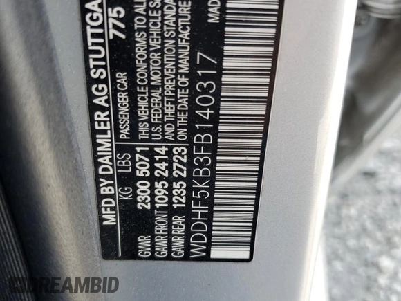 2015 Mercedes-Benz E 350 Sport with VIN WDDHF5KB3FB140317, listed as a Copart auction lot 53311025 with 55,876 mi miles and Salvage Title. Bid and sale history available at DreamBid. Image 12.