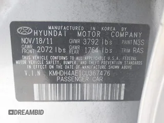 2012 Hyundai Elantra Limited с VIN KMHDH4AE1CU367476, выставлен на аукционе IAAI как лот 42472828 с пробегом 103 564 миль миль и . История ставок и продаж доступна на DreamBid. Изображение 9.