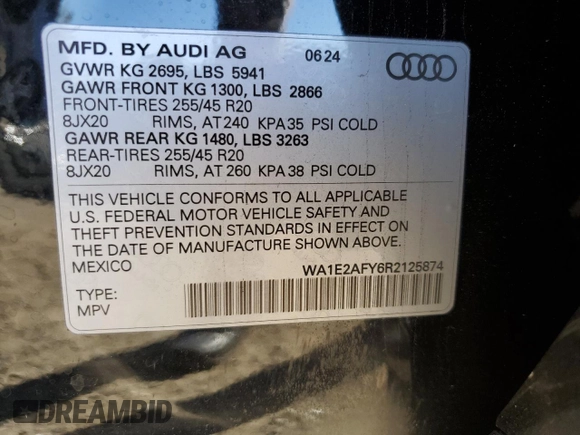 2024 Audi Q5 S line Premium Plus z VIN WA1E2AFY6R2125874, wystawiony jako Copart lot #47052955 z przebiegiem 1 144 mil mil oraz Szkoda całkowita • Salvage title. Historia ofert i sprzedaży dostępna na DreamBid. Obrazek 16.