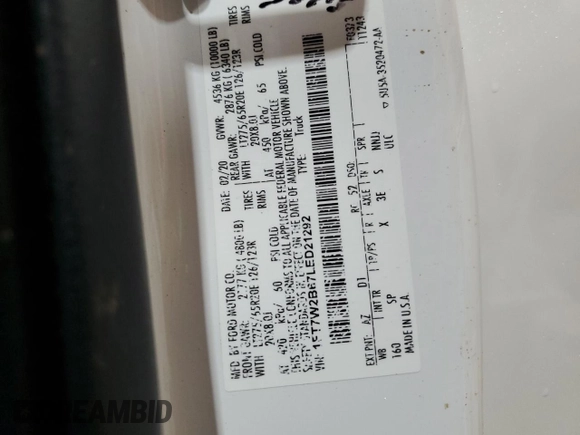 2020 Ford F-250 XL z VIN 1FT7W2B67LED21292, wystawiony jako Copart lot #54233345 z przebiegiem 163 632 mil mil oraz Szkoda całkowita • Salvage title. Historia ofert i sprzedaży dostępna na DreamBid. Obrazek 12.