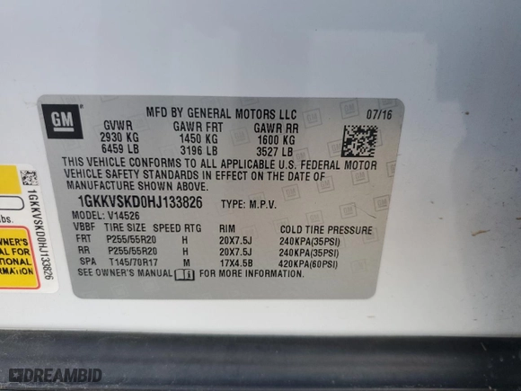 2017 GMC Acadia Limited Limited with VIN 1GKKVSKD0HJ133826, listed as a Copart auction lot 77437614 with 72,303 mi miles and Salvage Title. Bid and sale history available at carsss.com. Image 13.