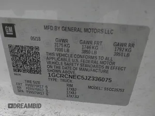 2018 Chevrolet Silverado 1500 Work Truck with VIN 1GCRCNEC5JZ336075, listed as a IAAI auction lot 41484871 with 160,283 mi miles. Bid and sale history available at carsss.com. Image 9.