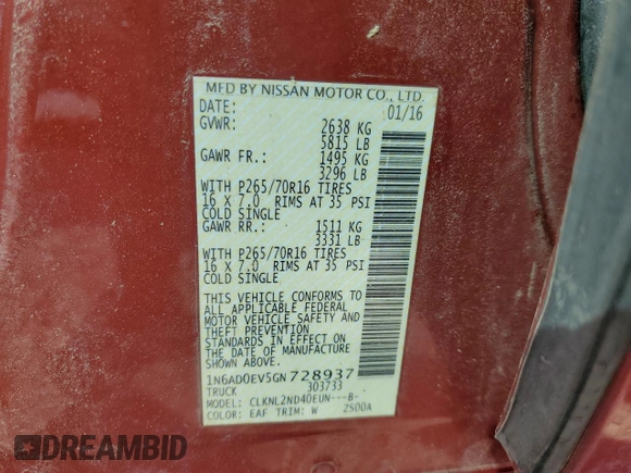 2016 Nissan Frontier S z VIN 1N6AD0EV5GN728937, wystawiony jako Copart lot #46084715 z przebiegiem Nie podano mil oraz Szkoda całkowita • Salvage title. Historia ofert i sprzedaży dostępna na DreamBid. Obrazek 13.