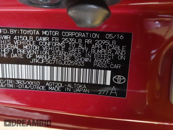 2016 Scion tC with VIN JTKJF5C71GJ025933, listed as a IAAI auction lot 41829097 with 89,728 mi miles. Bid and sale history available at carsss.com. Image 9.