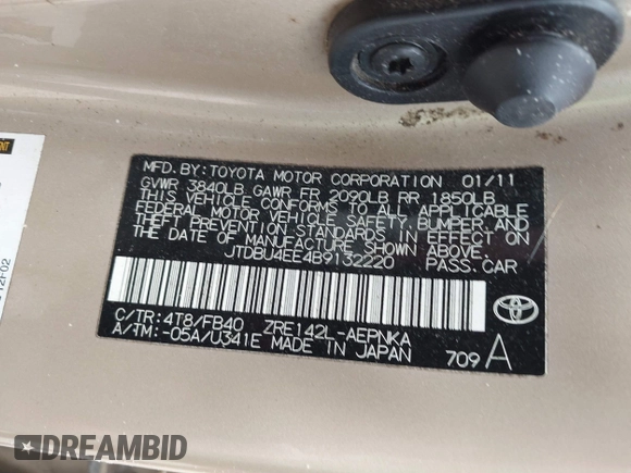 2011 Toyota Corolla L with VIN JTDBU4EE4B9132220, listed as a IAAI auction lot 41489306 with Not Provided miles. Bid and sale history available at carsss.com. Image 9.