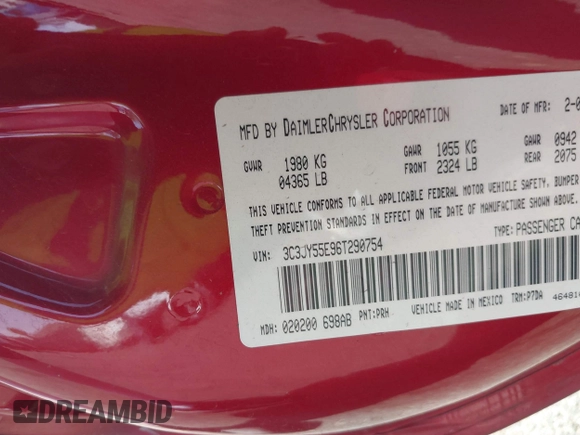 2006 Chrysler PT Cruiser Touring z VIN 3C3JY55E96T290754, wystawiony jako IAAI lot #42386401 z przebiegiem 82 650 mil mil oraz . Historia ofert i sprzedaży dostępna na DreamBid. Obrazek 9.