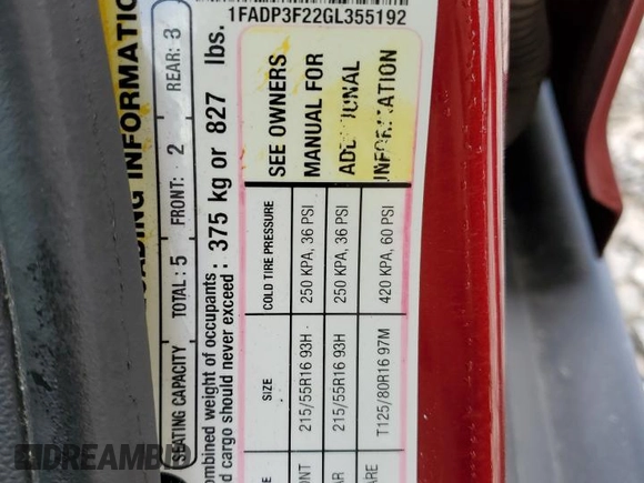 2016 Ford Focus SE z VIN 1FADP3F22GL355192, wystawiony jako Copart lot #56614225 z przebiegiem 56 214 mil mil oraz Szkoda całkowita • Salvage title. Historia ofert i sprzedaży dostępna na DreamBid. Obrazek 13.
