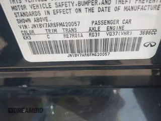 2015 Infiniti Q50 Premium with VIN JN1BV7AR6FM420057, listed as a IAAI auction lot 42045172 with 119,443 mi miles. Bid and sale history available at carsss.com. Image 9.